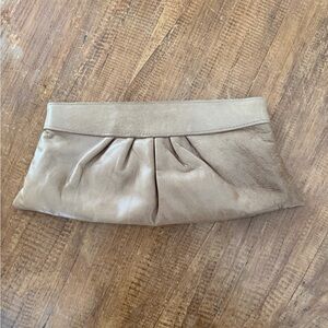 Lauren Merkin Pleated Leather Clutch Purse Tan Brown Very Soft Neutral